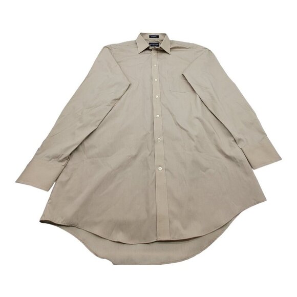 Stafford Shirt Mens Size 16 34-35 Beige Essentials Long Sleeve Broadcloth - Picture 7 of 11